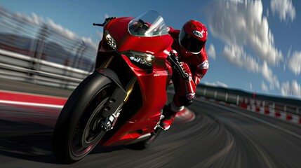 Naklejka premium motorcycle racing, with a dynamic action shot of the bike speeding down a racetrack, capturing the essence of speed and precision.