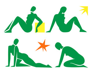 Cut out women  set,contemporary pose silhouettes,hand drawn blue people body figures.Flat fashion modern art collage,applique trendy poster,Mid century print home design.Isolated.Vector