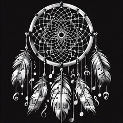 black and white dream catcher with floral pattern