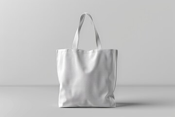 A white tote bag with a leaf on it sits on a table with a flower