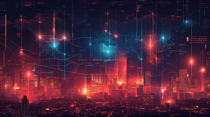 Obraz premium The image is a digital painting of a city at night