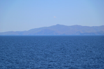 blue seascape - Lemnos island seen by sea - Greece, aegean sea