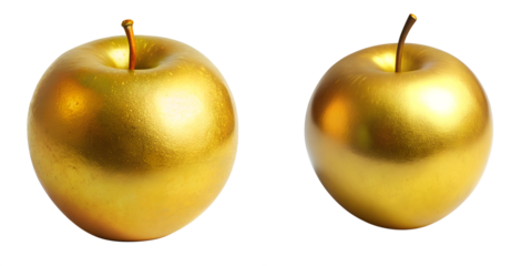 Golden apple highly detailed Isolated on transparent background PNG file