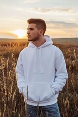 White hoodie mockup with model