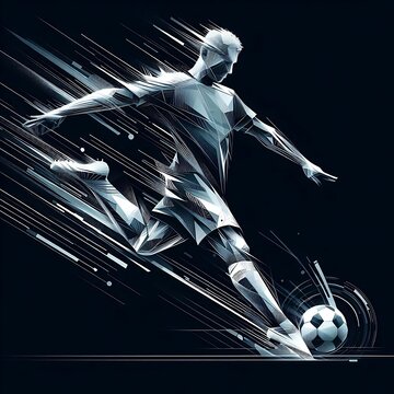 A dynamic digital artwork of a soccer player in action, vividly capturing the motion and energy of the sport 