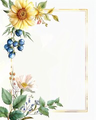 Obraz premium Elegant floral frame design with vibrant yellow and blue flowers, perfect for invitations, greeting cards, and stationery.