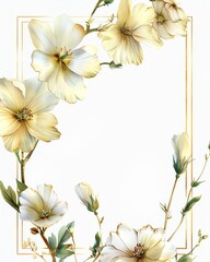 Elegant floral frame with delicate white flowers and golden accents, perfect for invitations, greeting cards, or stationery designs.