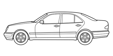 classic sedan car. Different five view shot - front, rear, side and 3d. Outline doodle vector illustration	