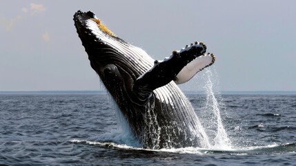 Majestic Humpback Whale Breaching in Ocean