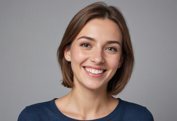 portrait view of a regular happy smiling Europeans woman , ultra realistic, candid, social media, avatar image, plain solid background