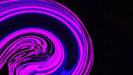 Obraz premium Fluid neon light purple pink spiral swirl on black background. Abstract liquid backdrop. Glitch Art trippy digital wallpaper. Textured gradient. Violet blue color. Metaverse. Wave pattern. Poster. VR