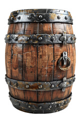Obraz premium [Transparent Background PNG]Old wooden barrel with metal hoops