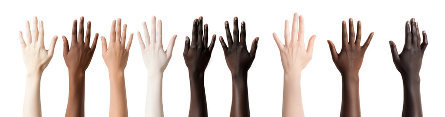 diverse raised hand gesture set