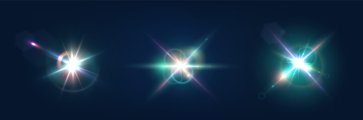 Flash, realistic highlights, glowing effects, camera light, sunlight reflection, stars, isolated highlights, sparkling highlights. Isolated on transparent background, png. Celestial, space elements