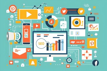 Digital Marketing Analytics and SEO Infographic with Data Visualization Elements