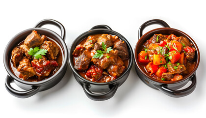 Tasty goulash. Set with cooked meat isolated on white