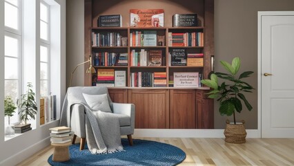 Cozy Reading Nook with Bookshelf