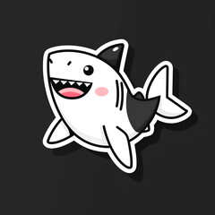  Cute Cartoon Shark Sticker on Dark Background