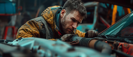 Man unsure about how to repair a car