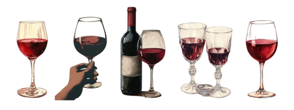 vintage wine drink illustration set