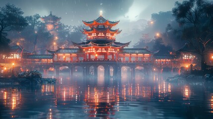 Obraz premium a mysterious Japanese style temple at night