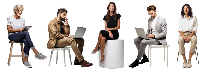 diverse people sitting working set
