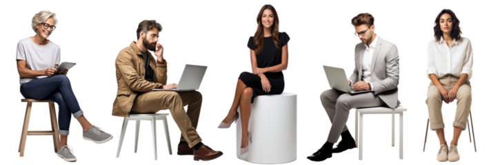 diverse people sitting working set
