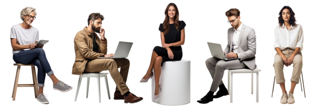diverse people sitting working set