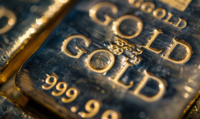 Close up of golden bars. Gold, investment, trading.