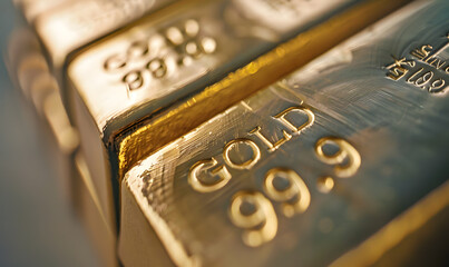 Close up of golden bars. Gold, investment, trading.