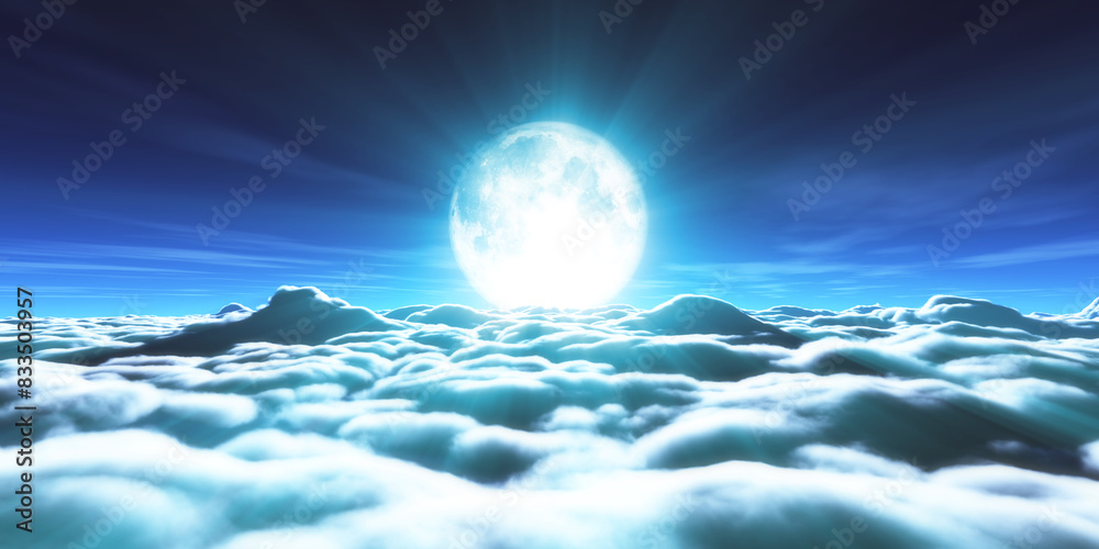 Wall mural above clouds full moon illustration