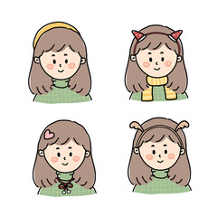 collection cute girl in winter on transparent background.