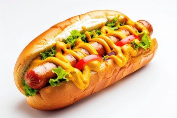 Tasty Hot Dog with Mustard and Fresh Lettuce on a Soft Bun