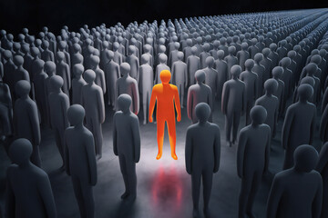Standout Leader in an orange color between ordinary gray figures