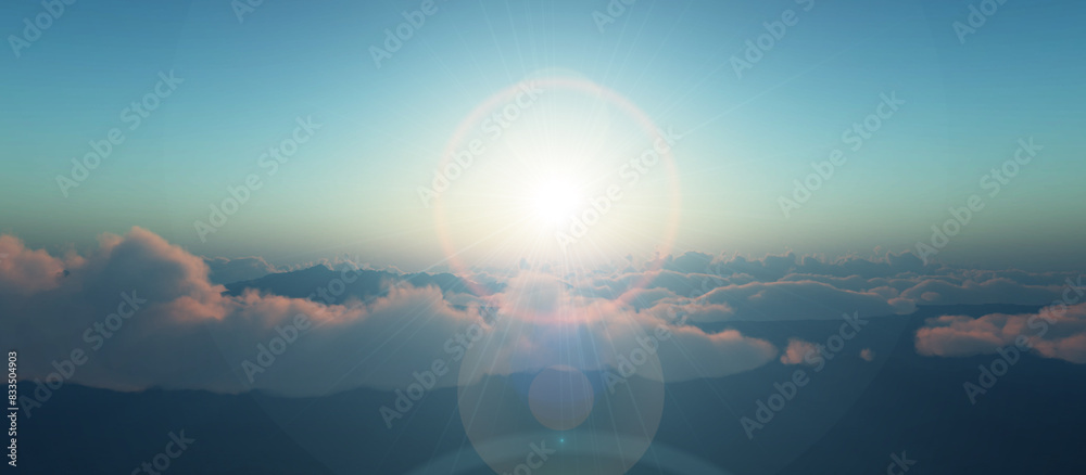 Wall mural above clouds fly sunset sun ray