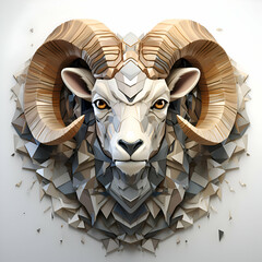Ram head made of polygonal fragments. 3D illustration.