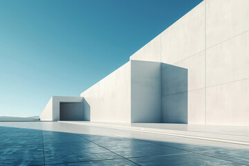White Building on a blue sky backdrop.Modern concrete architecture.

