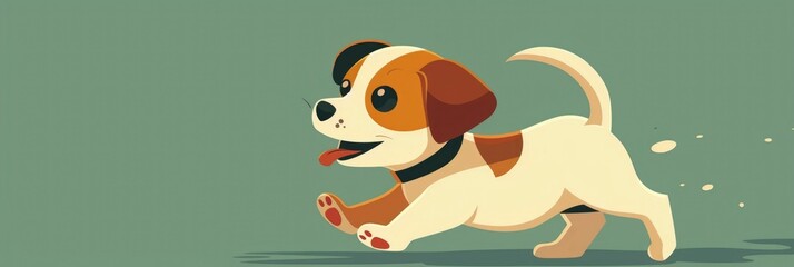 Naklejka premium Charming of a playful energetic puppy bounding and frolicking with a wagging tail and happy expression This vibrant whimsical cartoon depiction captures the joyful mischievous spirit of a young