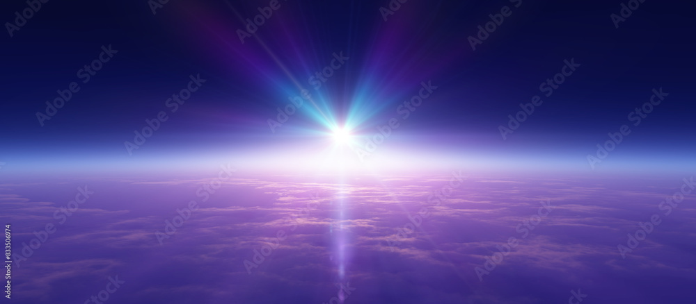 Wall mural sunrise from space aurora, 3d rendering