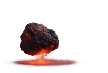A meteor or asteroid with red lava isolated on transparent background