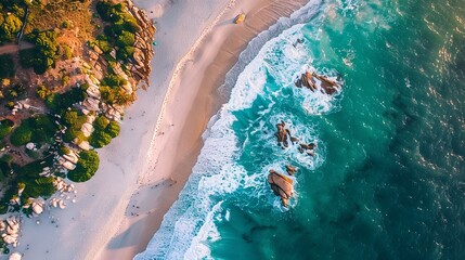 Fototapeta premium Aerial view of Llandudno beach in Cape Town, South Africa