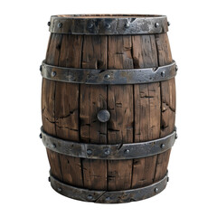Fototapeta premium [Transparent Background PNG]Wooden barrel with metal hoops isolated on black background