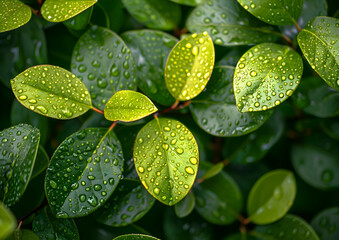 A close-up of nature mangrove leaves with water droplets, the details
