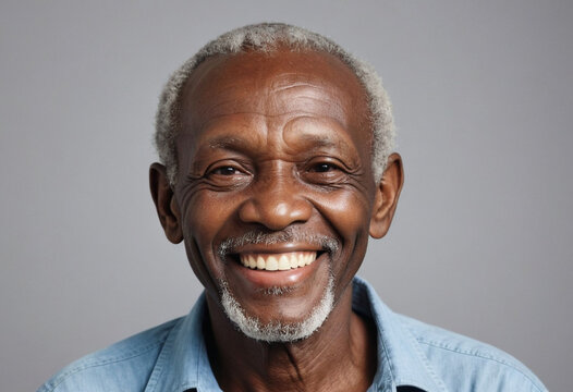 portrait view of a regular happy smiling Africans old man , ultra realistic, candid, social media, avatar image, plain solid background