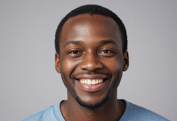 Obraz premium portrait view of a regular happy smiling Africans man , ultra realistic, candid, social media, avatar image, plain solid background