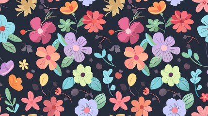 Flower wallpaper flat design top view gothic theme cartoon drawing colored pastel . Seamless Pattern, Fabric Pattern.
