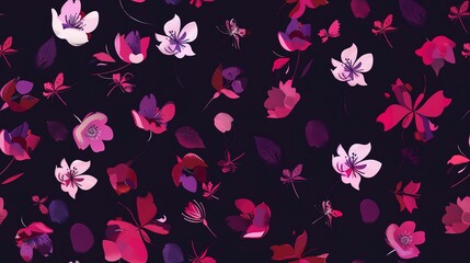Gothic blossoms flat design side view dark romance theme animation Complementary Color Scheme . Seamless Pattern, Fabric Pattern.