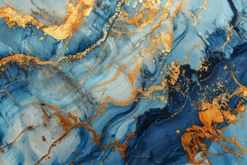 Naklejka premium Abstract blue gold floral marble texture background concept, AI-generated