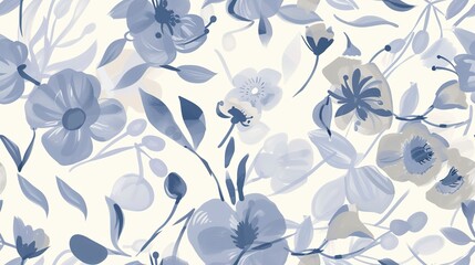 Captured flowers flat design top view captured theme water color Monochromatic Color Scheme . Seamless Pattern, Fabric Pattern.