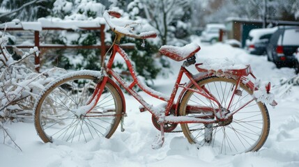 Adventurous Ride on a Snow Bicycle in Winter Wonderland